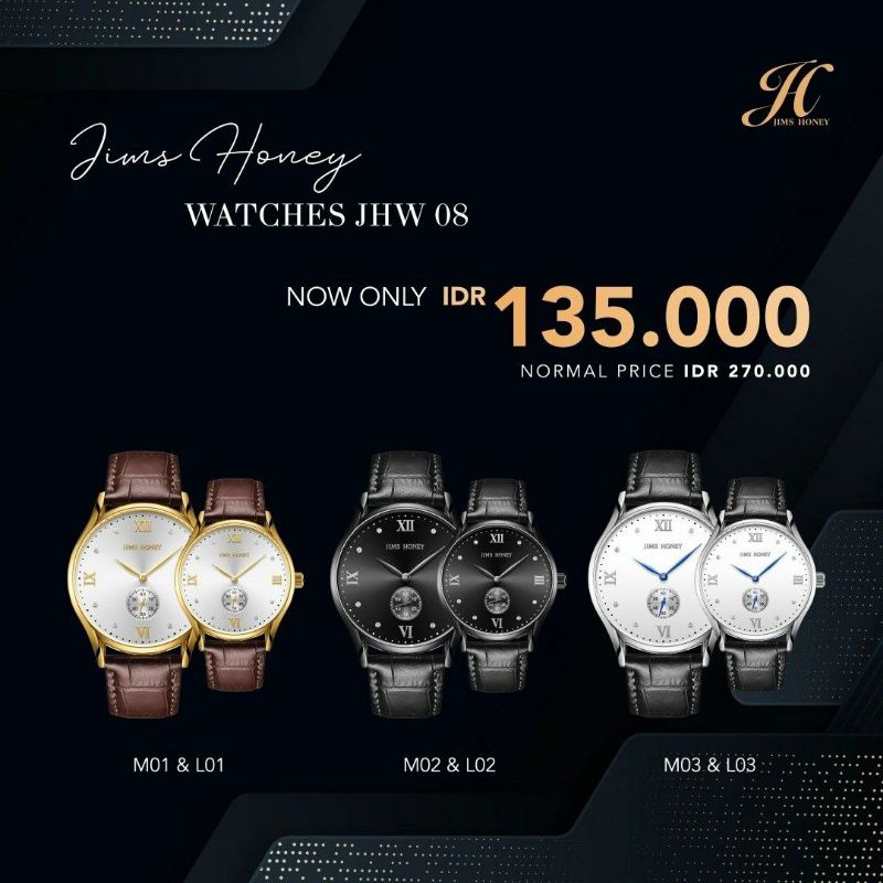 JAM TANGAN COUPLE JHW-08 BY JIMSHONEY/ JAM TANGAN COUPLE/ JAM TANGAN KULIT/ JAM TANGAN SIMPLE/ JAM T