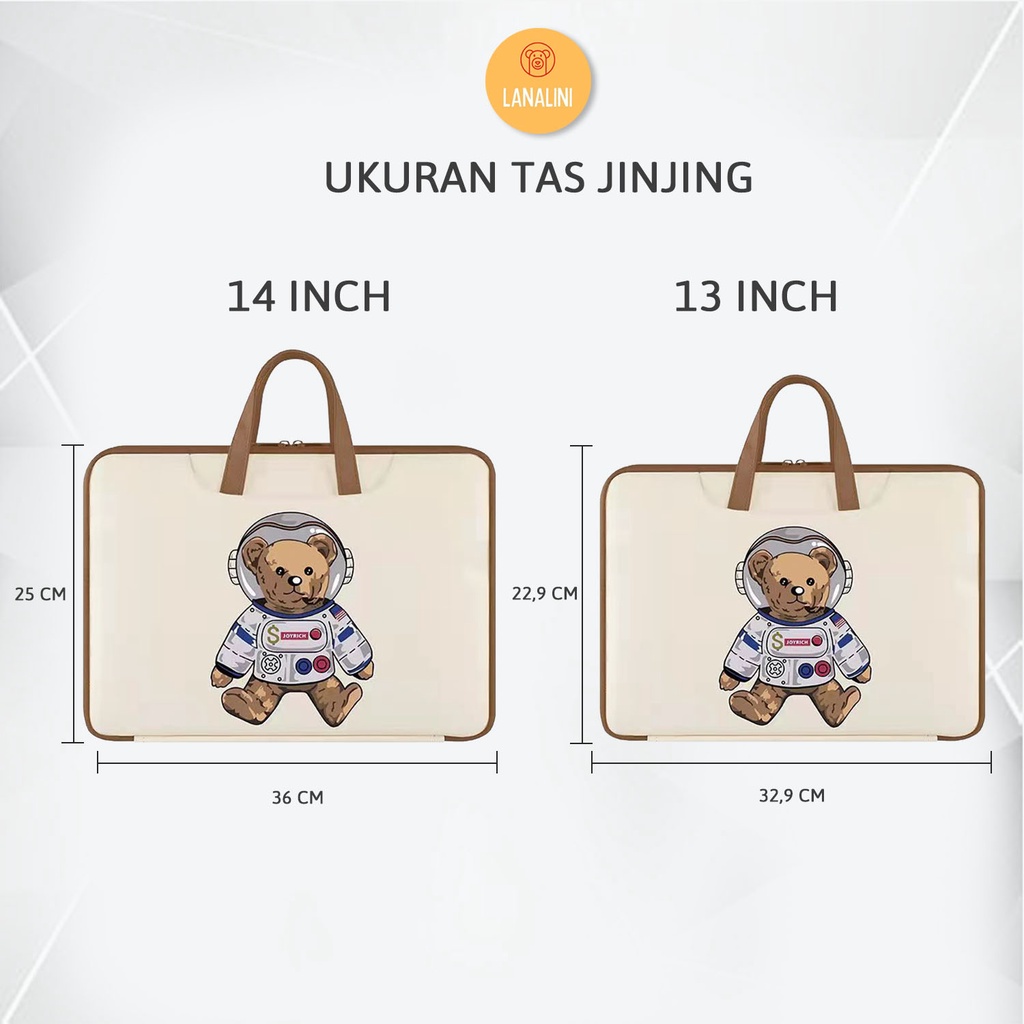 Sleeve Pouch Sarung Tas Bag Case Ipad Tab Tablet Macbook Air Pro Laptop Asus Acer Lenovo HP Huawei 11 12 13 14 15 inch Motif Gambar Kartun Space Astronot Beruang Bear Warna Coklat Brown Cute Murah Korean Model Jinjing Tali Strap Waterproof Tahan Air