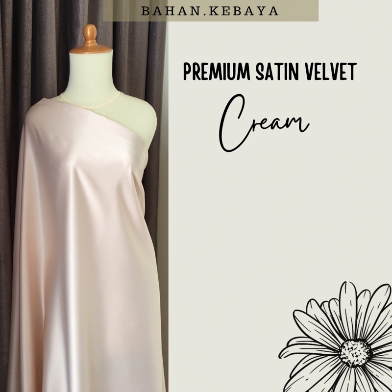 Kain Satin Silk Saten Inner Kebaya Furing Background Velvet Premium Warna Cream Krem Krim