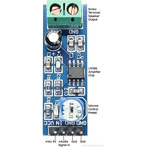 LM386 Audio Amplifier Module 200 Times Gain Multiplier Speaker Wire Holder 5V-12V Input 10K Adjustab