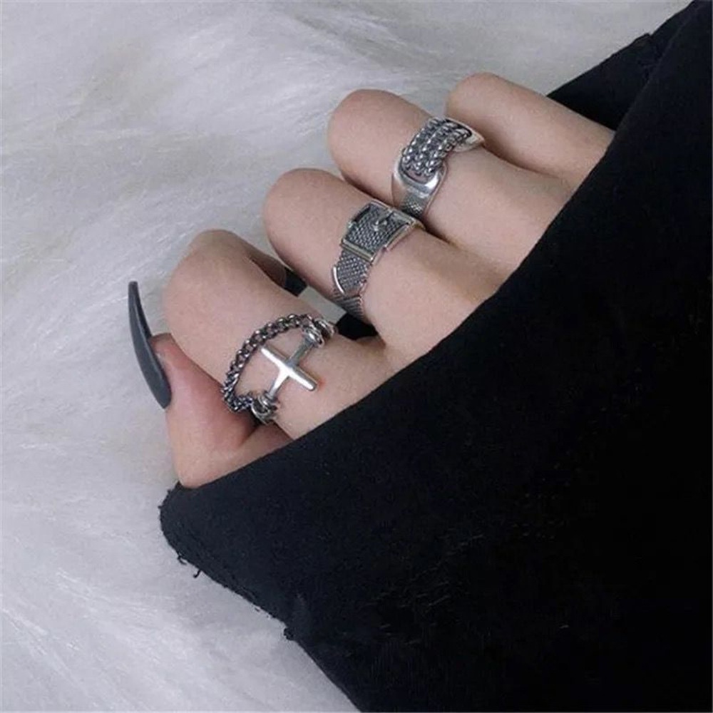 Set Cincin Bentuk Geometrik Bahan Logam Gaya Elegan Untuk Aksesoris Perhiasan Wanita