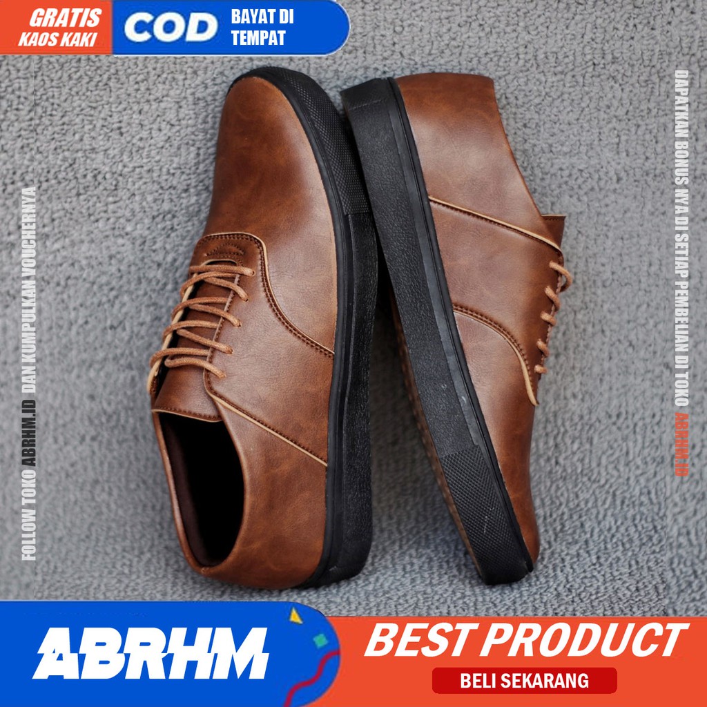 ABRHM x AUTHEN Sepatu Kasual Pria Sepatu Pria Casual Sneakers Kulit Pu Ori Cowo/Cowok Sepatu Kerja Kantor Semi Formal Kuliah Kondangan Gaya keren Kekinian Murah Terlaris