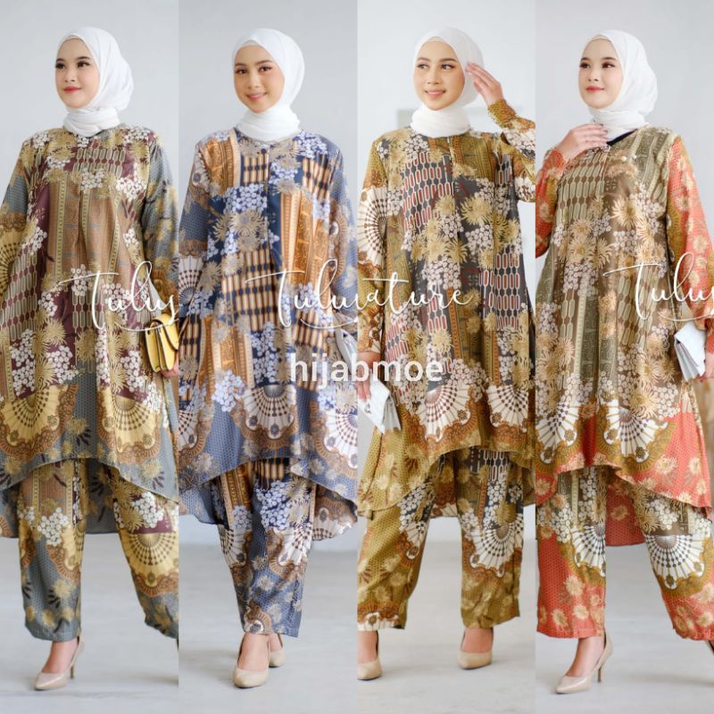 Tulus Signature Raima Set / One Set Jumbo Dior Silk Motif Long Tunik LD 112  Busui Celana Full Karet