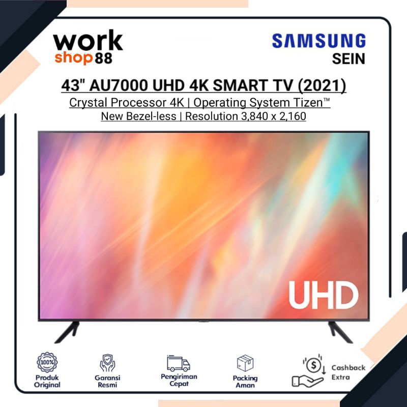 Baru Android TV SAMSUNG TV 43" AU7000 Crystal Processor UHD 4K - New Original Garansi Resmi SEIN 2 T