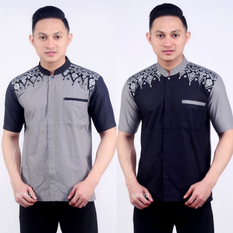 Baju Koko Pria Baju Koko Muslim Baju Koko Kombinasi Batik Lengan Pendek