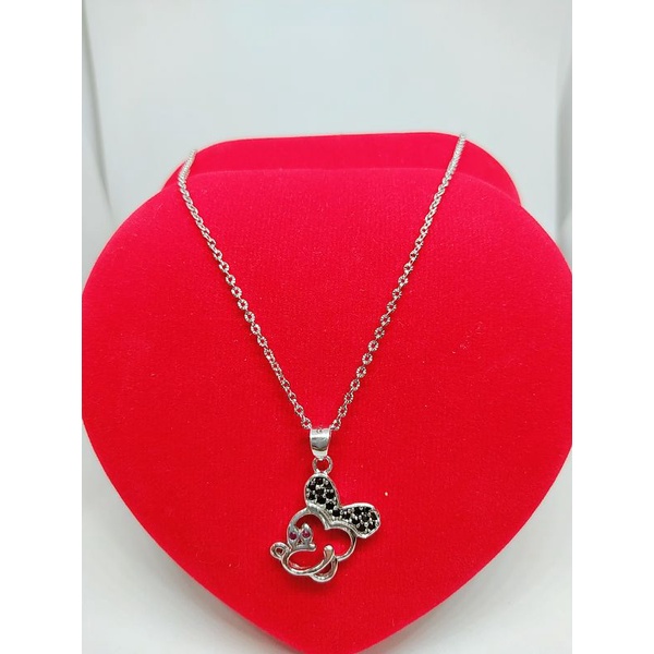 KALUNG PERAK ASLI 925 LAPIS EMAS/KALUNG NORI UKIR+LIONTIN MICKEY MOUSE CAMPUR MODEL/ASLI SILVER/FASHION WANITA