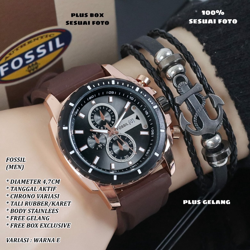 (FREE BOX) JAM TANGAN PRIA FASHION TALI RUBBER BODY BULAT TANGGAL AKTIF FREE GELANG