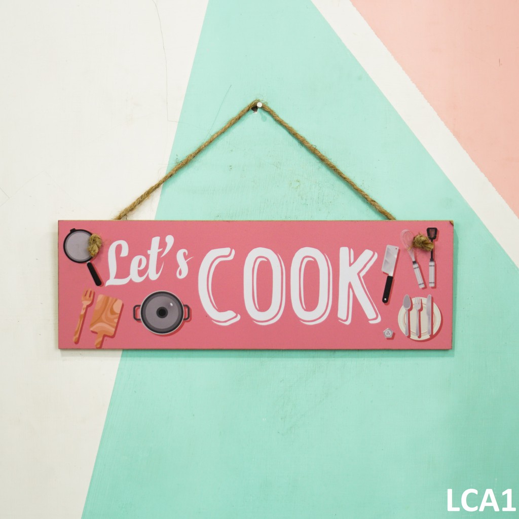 Wooden Projects Walldecor Hiasan dinding dapur Let's Cook unik lucu - LCA1-1