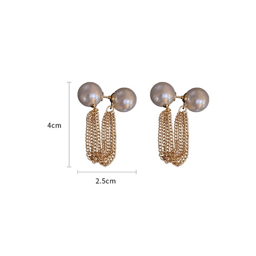 LRC Anting Tusuk Fashion Gold Color Pearl Tassel Stud W74738