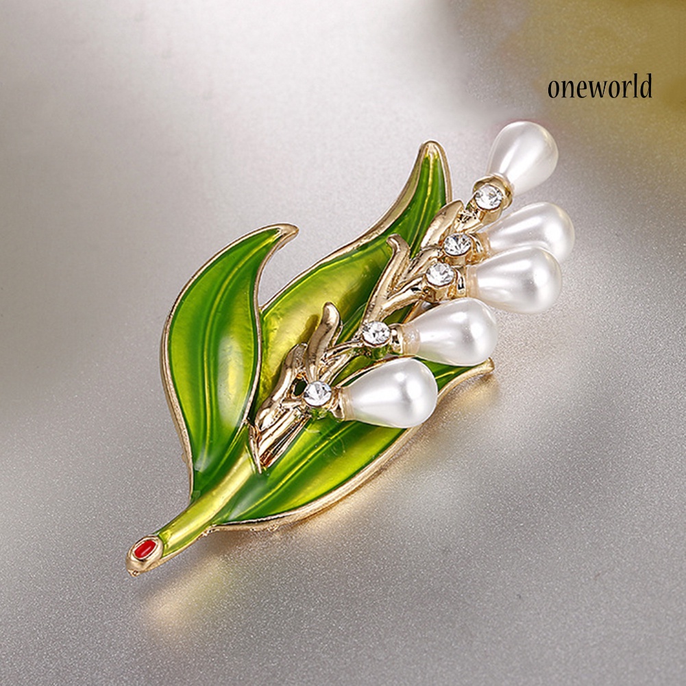 OW@ Rhinestone Faux Pearl Tree Leaf Brooch Pin Fashion Women Party Jewelry Gift