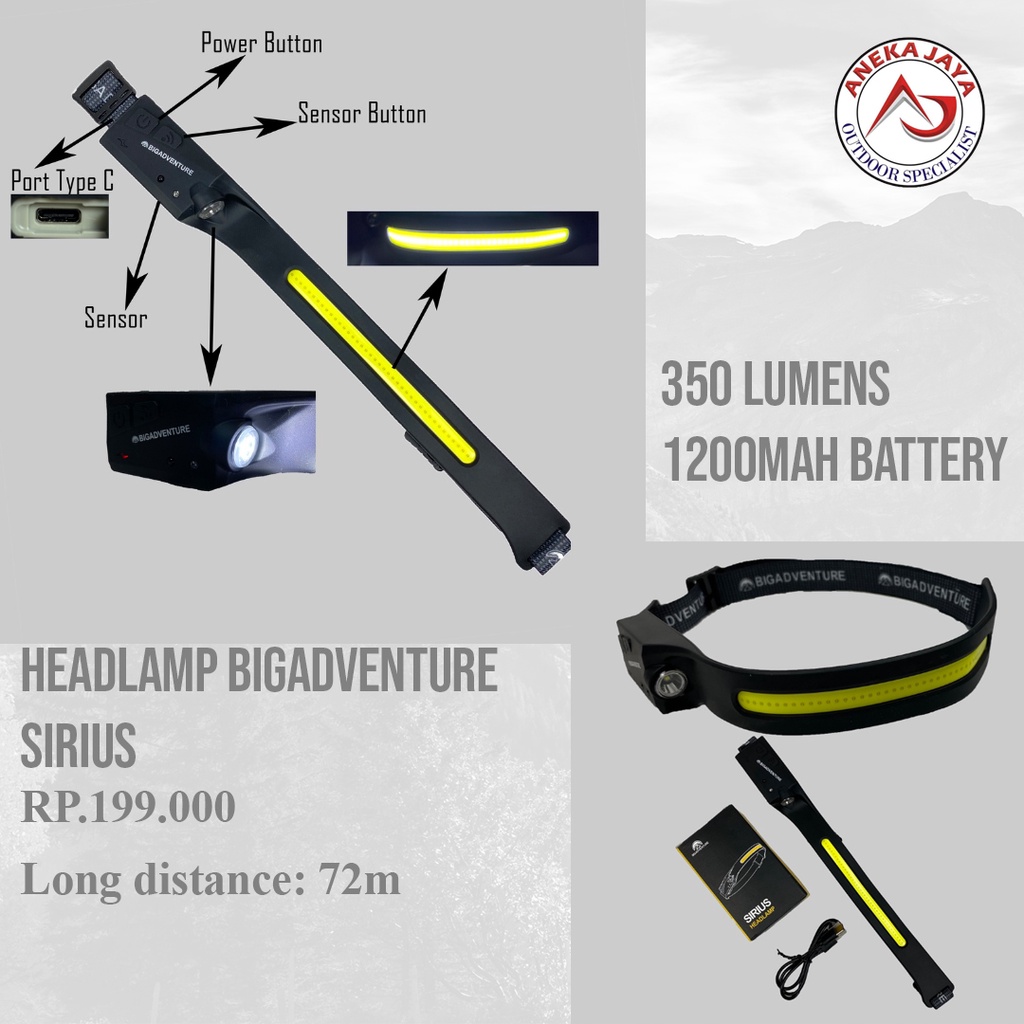 SENTER KEPALA HEADLAMP BIG ADVENTURE SIRIUS 350 LUMENS