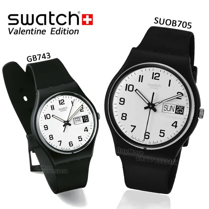 Swatch Couple Original GB743 SUOB705 Swatch Black Jam Tangan Pasangan