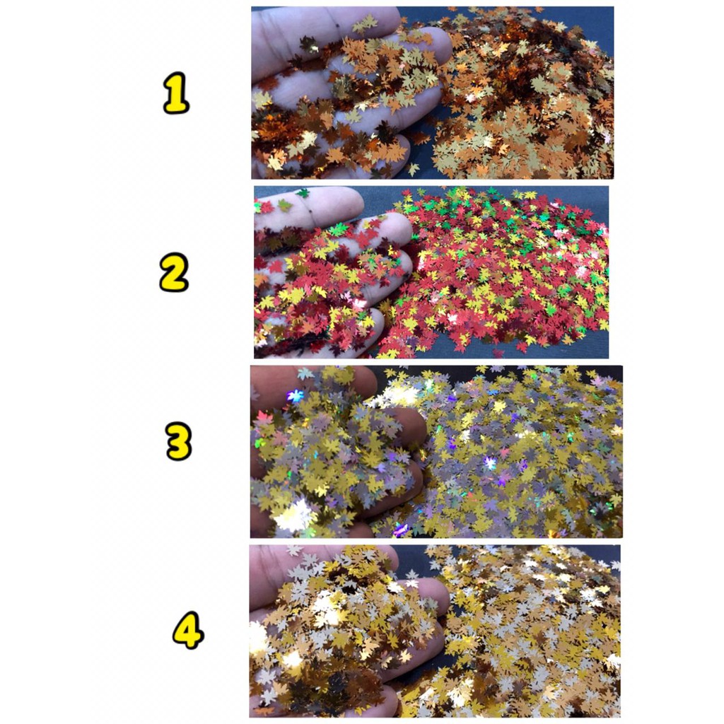 Glitter daun maple leaf nail art glitter autumn theme aksesoris resin