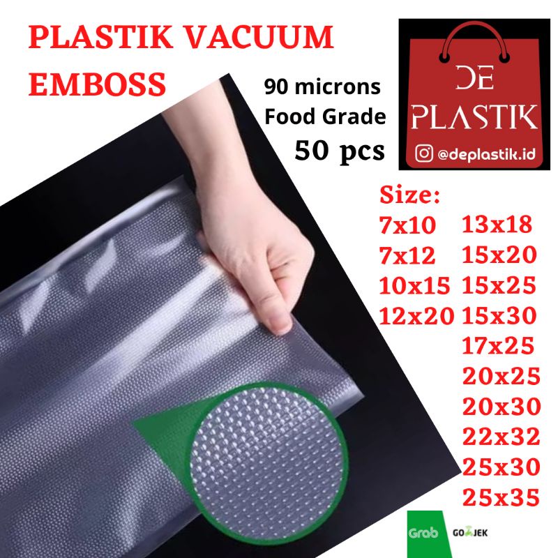 Plastik vacum emboss 10x15 15x20 17x25 20x25 20x30  isi 50 / vakum embos plastic vakum makanan (EMBOSS ISI 50)