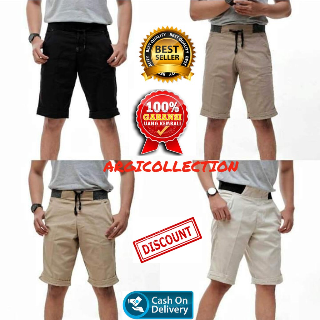 [BIG SIZE] CELANA CHINO PENDEK PRIA PINGGANG KARET / RIP KATUN TWILL PREMIUM SURFING SANTAI