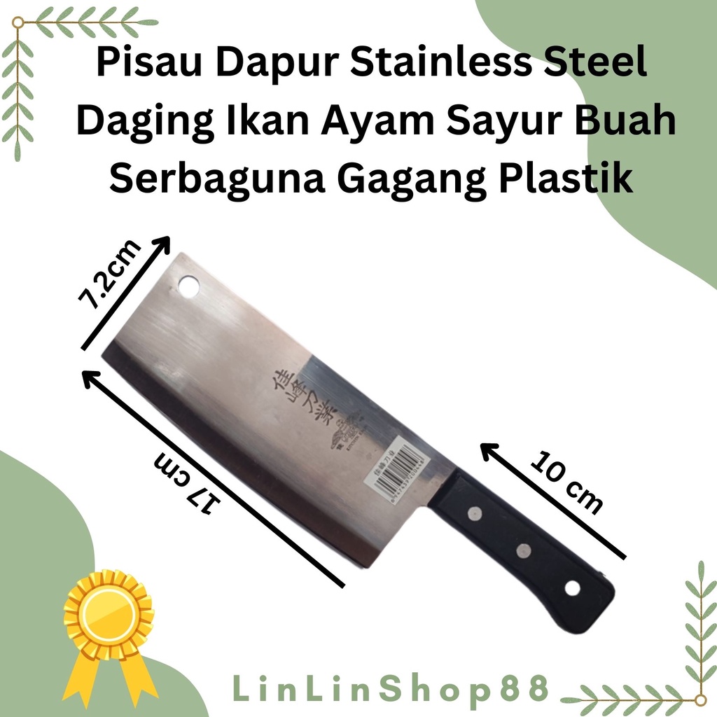 Pisau Dapur Stainless Steel Daging Ikan Ayam Sayur Buah Serbaguna Gagang Plastik