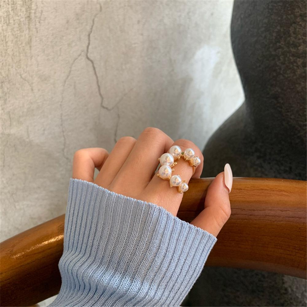 Preva Cincin Mutiara Cincin Terbuka Elegan Wanita Perempuan Multi Manik-Manik