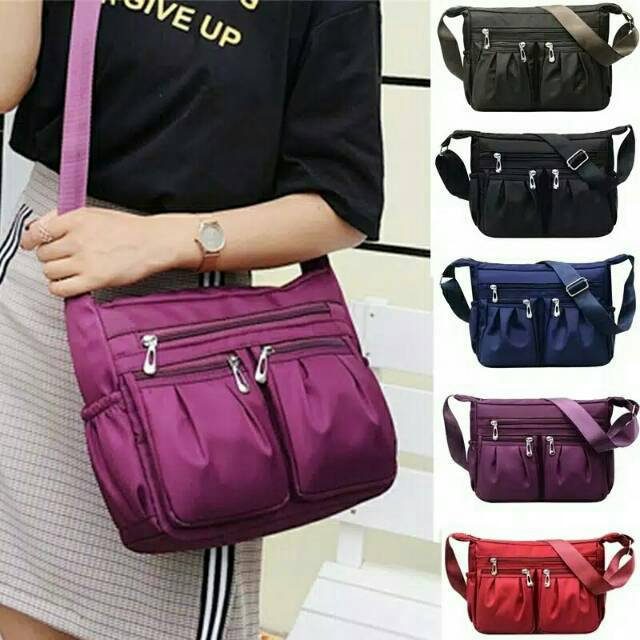 Waterproof Nylon Shoulder Bag Tas Selempang Wanita import