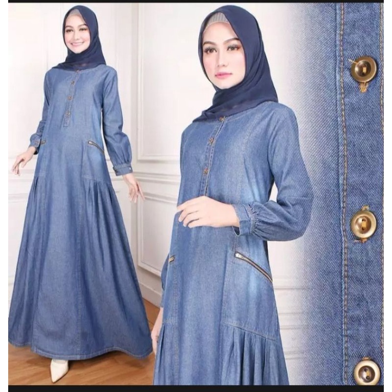 bisa cod/gamis denim kekinian 2021/gamis jeans import/gamis jeans terbaru 2021