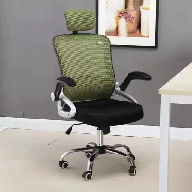 Kursi Kantor Hidrolik Sandaran Kepala Headrest Plus Bantal Kursi Kerja Armrest Naik Turun-818 Green