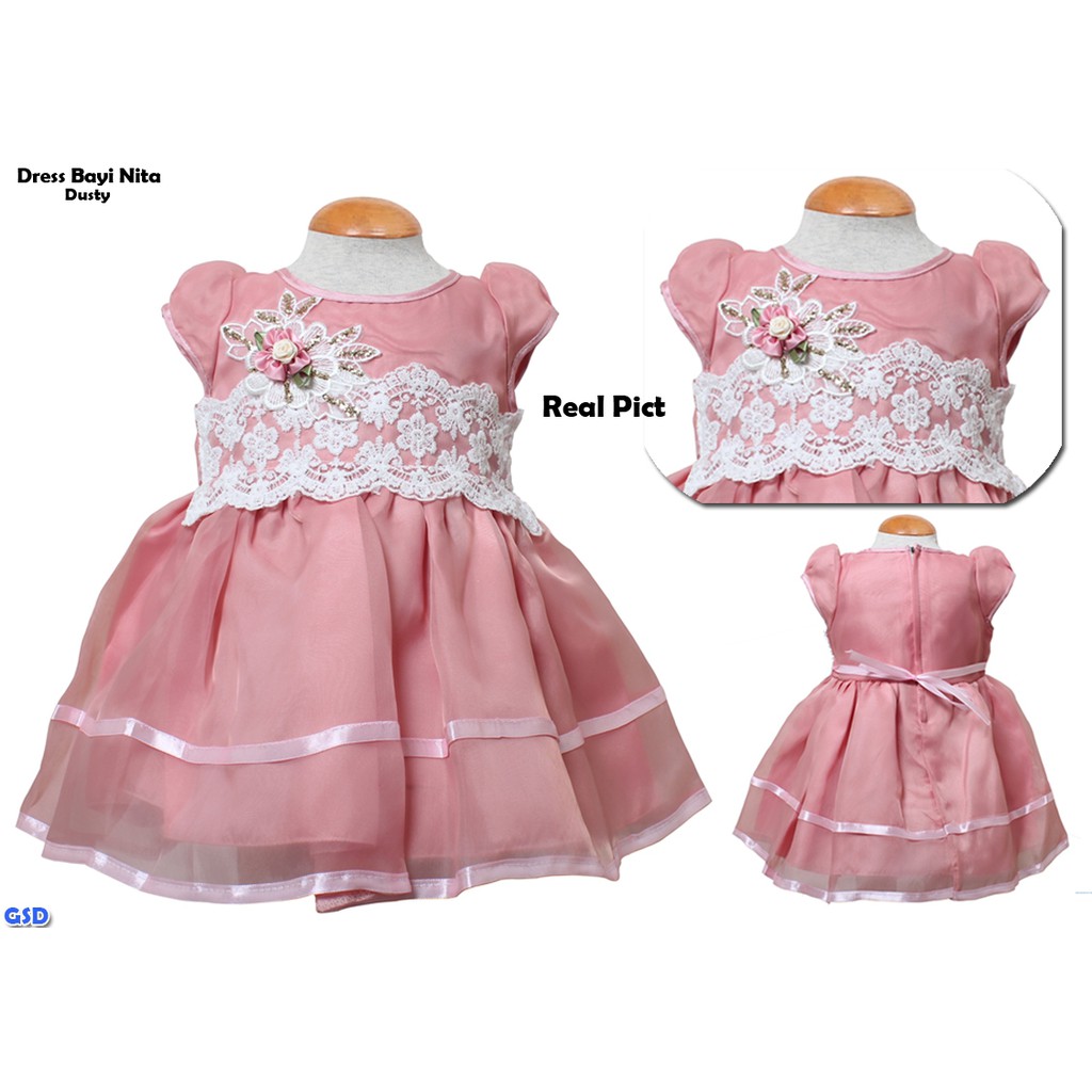 Dress Bayi Nita/Atasan Anak Bayi Brukat/ Baju Anak Buat Jalan - Jalan/ Baju Pesta Terbaru