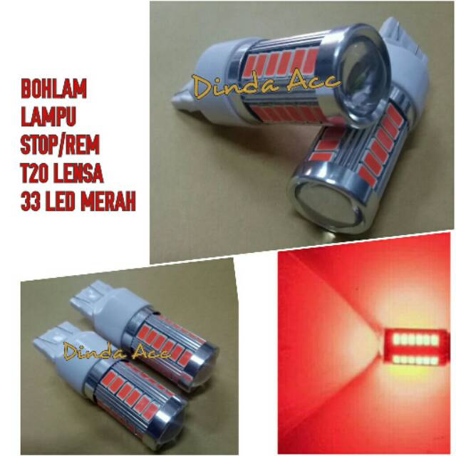 Bohlam Lampu Stop/Rem Lensa T20 Kaki 2 Merah 33 Led Strobo