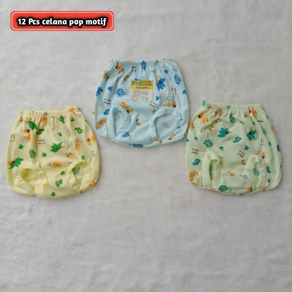 1 Lusin (12 pcs) Celana Pop Bayi 0-3 Bulan Motif SNI