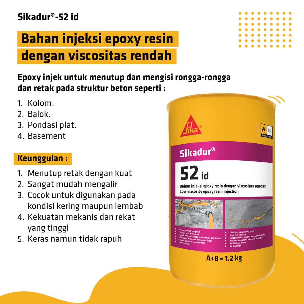 Sika - Sikadur 52 ID AB Epoxy Injeksi Suntik Tambal Retak Beton 1,2Kg