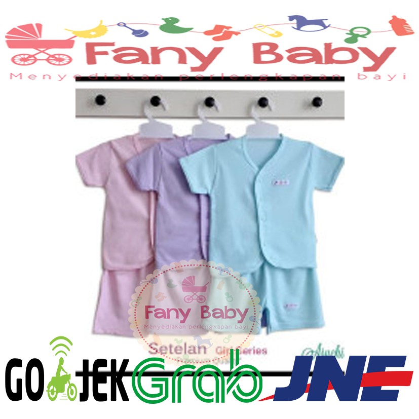 Aruchi (Girl) Setelan Kancing Depan Lengan Pendek Polosan