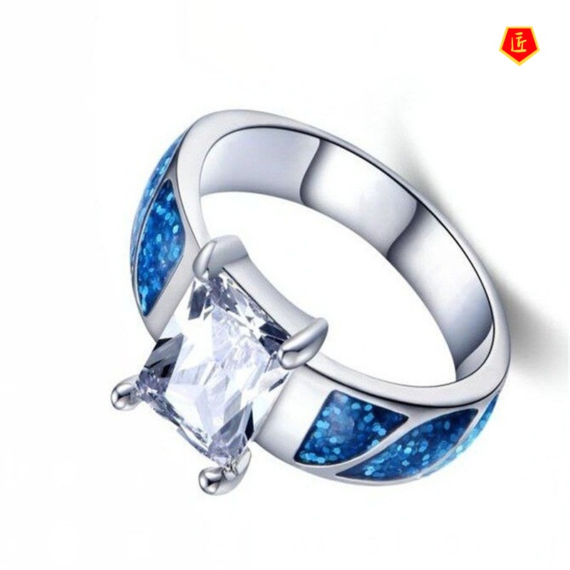 [Ready Stock]Blue Opal Square Diamond Ring