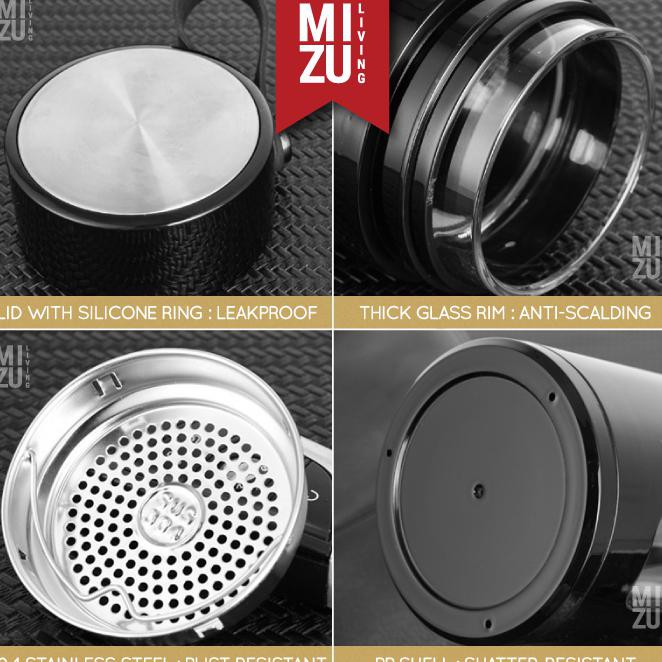 Kxa8 Genmai-Cha Glass Water Bottle Botol Air Minum Kaca Tumbler Teh 600Ml - Black 2Ty6