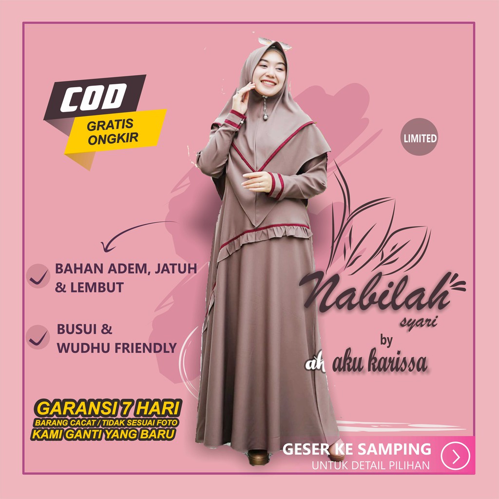 Gamis NABILAH aku karissa nabila set khimar Itycrepe Original Berlabel Renda Samping Set Khimar