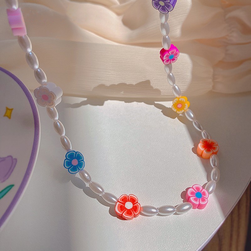 Kalung Choker Manik-Manik Mutiara Warna-Warni Bentuk Bunga Dan Bintang