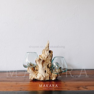 Glass on Wood Vase Twin Vas Kaca Vas Bunga Vas Glass on Wood Vase Twin Vas Kaca Vas Bunga Vas