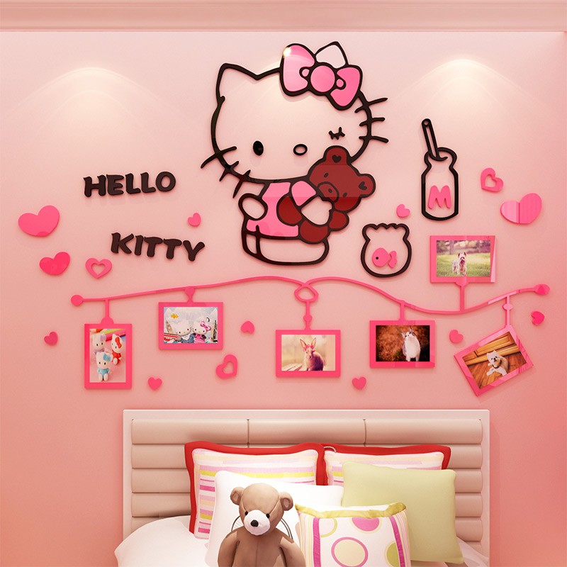 Stiker Dinding Dengan Bahan Mudah Dilepas Dan Gambar Hello Kitty 3d Untuk Dekorasi Rumah