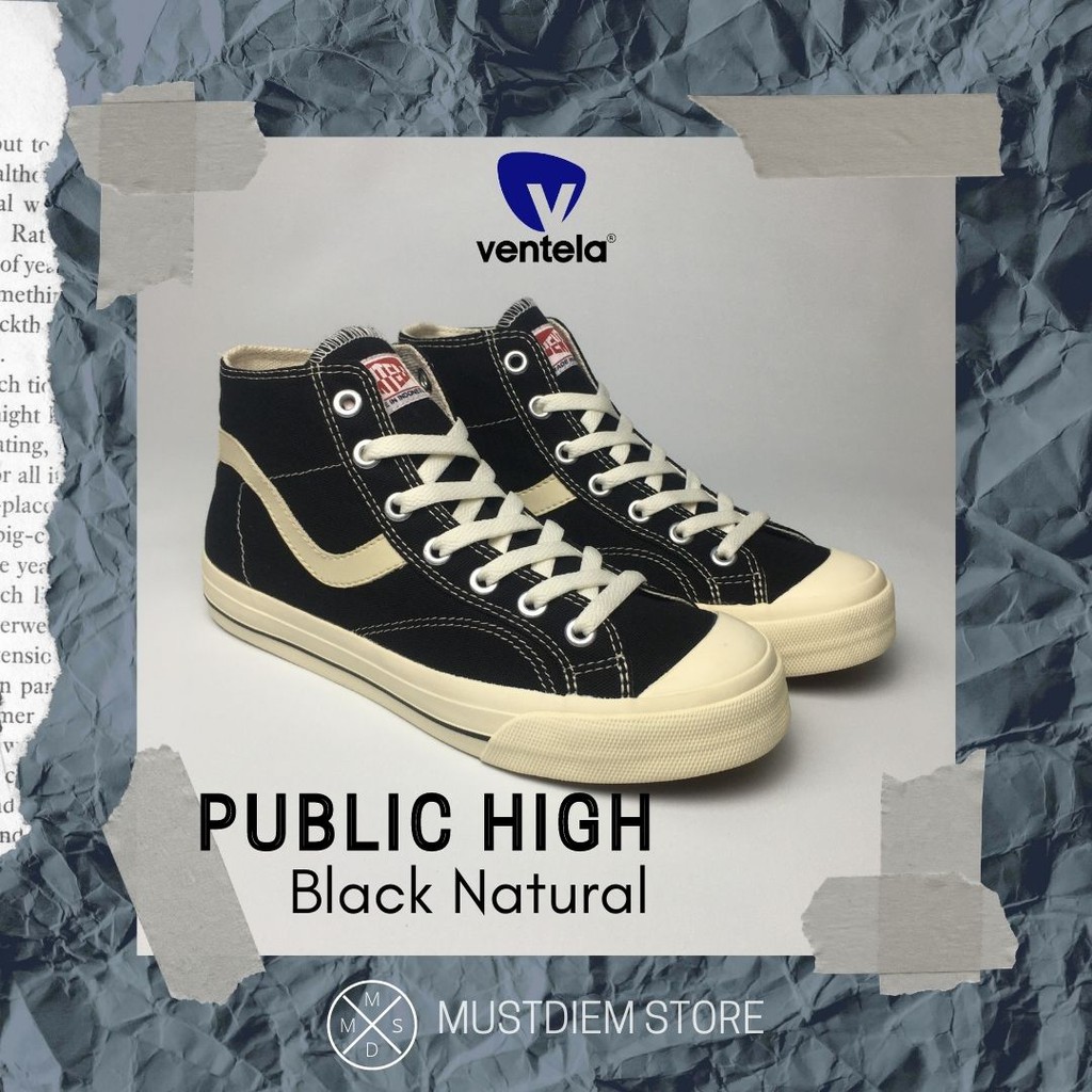 SEPATU VENTELA PUBLIC HIGH - BLACK NATURAL / HITAM PUTIH SEPATU CASUAL ORIGINAL [BRAND NEW IN BOX]