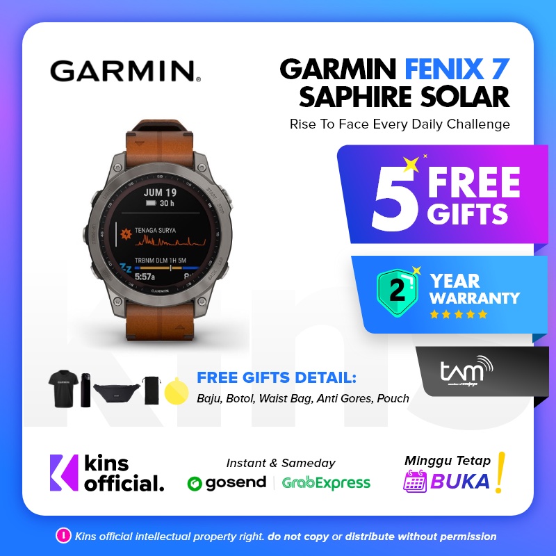 Garmin Fenix 7 Solar Sapphire Titanium w/ Chestnut Leather Band