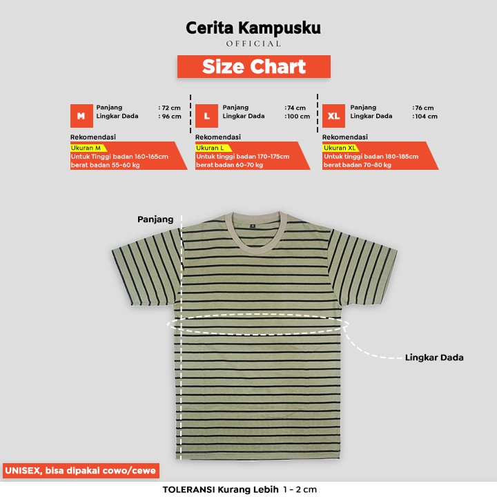 KAOS STRIPE Belang Salur Strip Garis Lengan Pendek Pria Wanita Unisex Cerita Kampusku