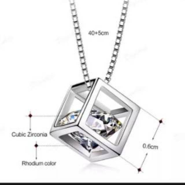 Xuping-kalung italia liontin permata kotak silver lapis emas putih 18k