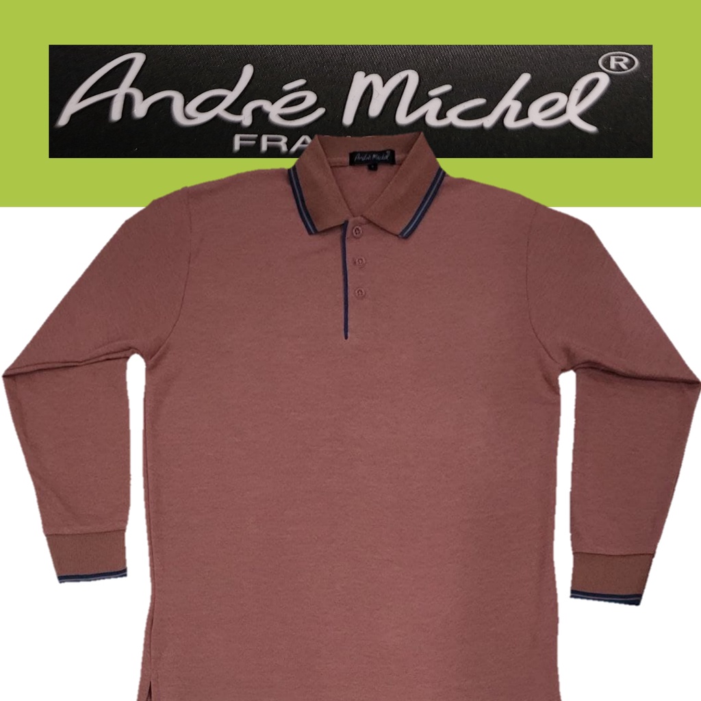 Kaos Kerah Polo Shirt Lengan Panjang Andre Michel 3018 Merah Bata