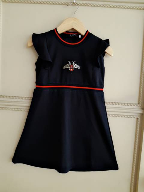 810085 BEE RUFFLE DRESS RED NAVY / GAUN CASUAL ANAK PEREMPUAN MERAH BIRU IMPORT KOREA MURAH LUCU