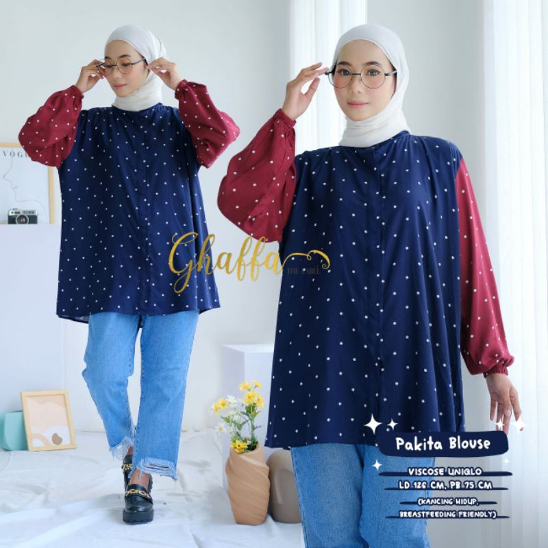 BELIZA BLEMI KIVI DILRA JAVAS KENAI KIMIKO LINSKI MIMA NAVIVA NEINA PAKITA PINTA REIVE RUMI POPITA ROMERI SYANINA BLOUSE BY GHAFFA | BAJU ATASAN BLOUSE JUMBO PREMIUM MOTIF POLKADOT BUNGA ABSTRAK OOTD KOREA STYLE KEKINIAN-Pakita