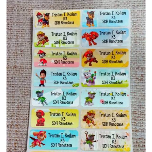 

PAW PATROL Label Nama anti air sticker label name waterproof