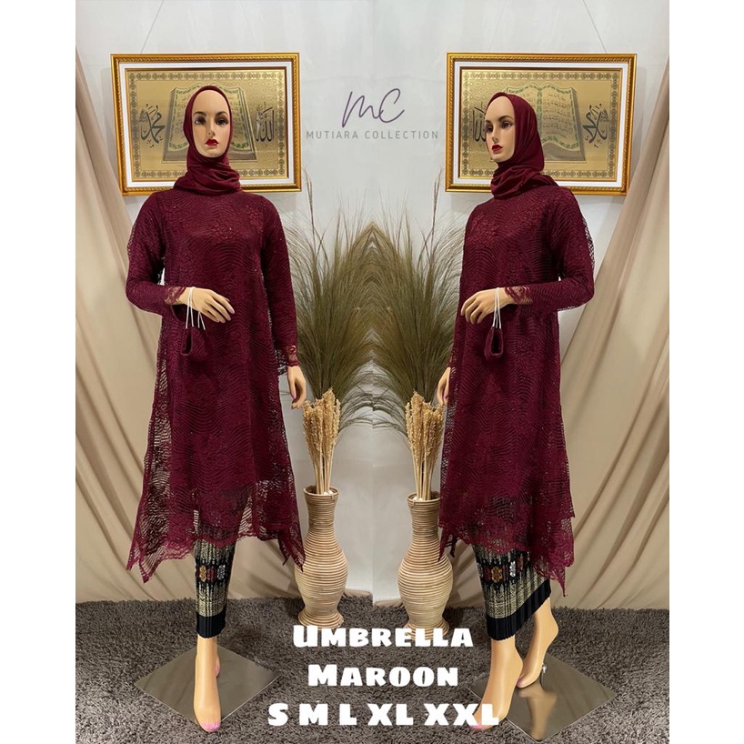 Setelan Kebaya Tunik Brokat / Longcape Brukat / Semi Gamis Umbrella Aneka Pilihan Warna