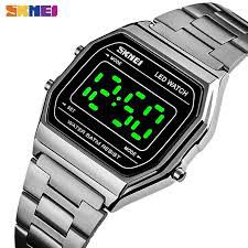 Jam Tangan SKMEI Wanita / Pria 1646 Jam Tangan Quartz LED Digital Tanggal Bahan Stainless Steel