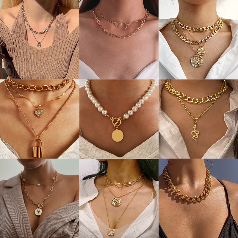 Kalung Multilayer Dengan Liontin Kupu kalung wanita Aksen Mutiara Bahan Gaya korea Untuk Wanita perhiasan aksesoris