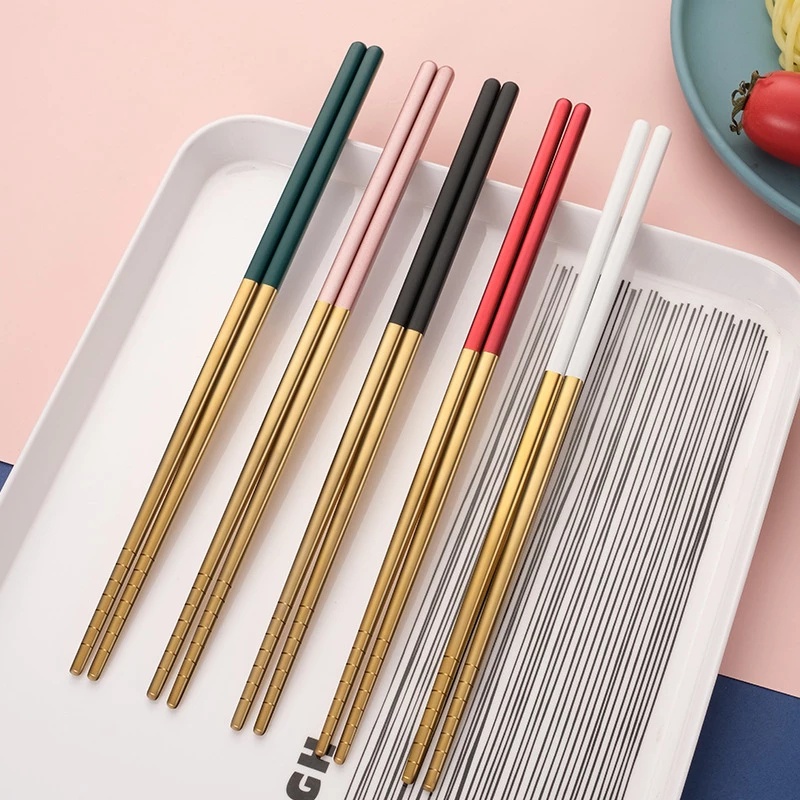 1pair Metal Chopsticks Reusable Stainless Steel Chop Sticks Lightweight Multicolor Chinese Tableware