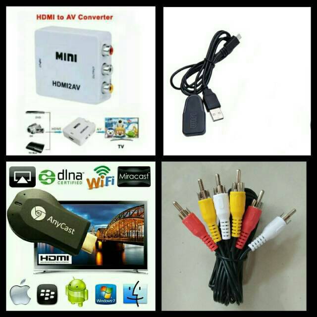 Ready   PAKET alat untuk menampilkan hp ke layar TV TABUNG LED LCD anycast miracast ezcast hdmi av 2