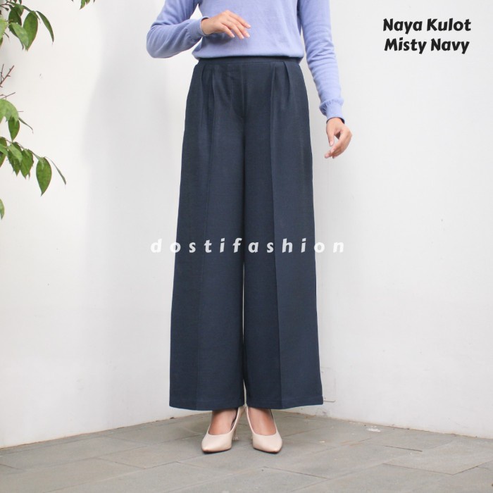 Murah Naya Kulot Seri Misty | Celana Kulot Panjang Bahan Katun Wanita - Misty Navy Standar Keren