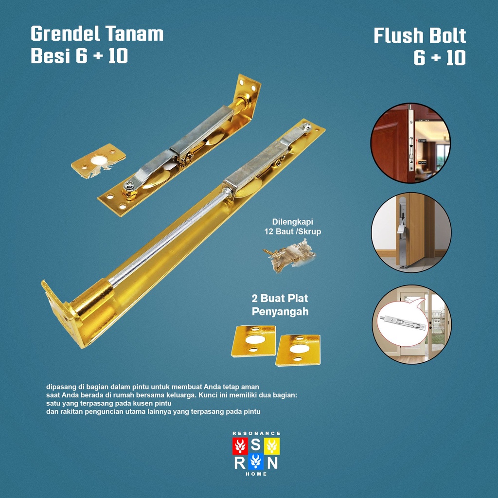 Grendel / Slot Tanam Set 6&quot;+10&quot; / Flush Bolt Resonance Home